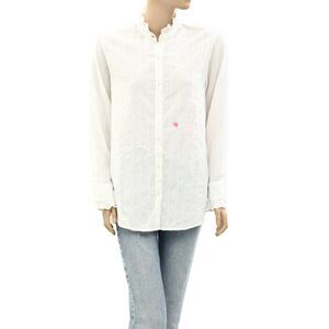 Kerri Rosenthal Buttondown Shirt Tunic Top Ruffle Striped White Cotton S 278780